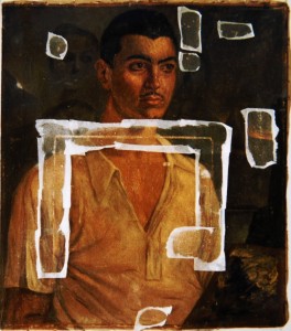 Sentado de color y protección de la capa pictórica con papel japonés.